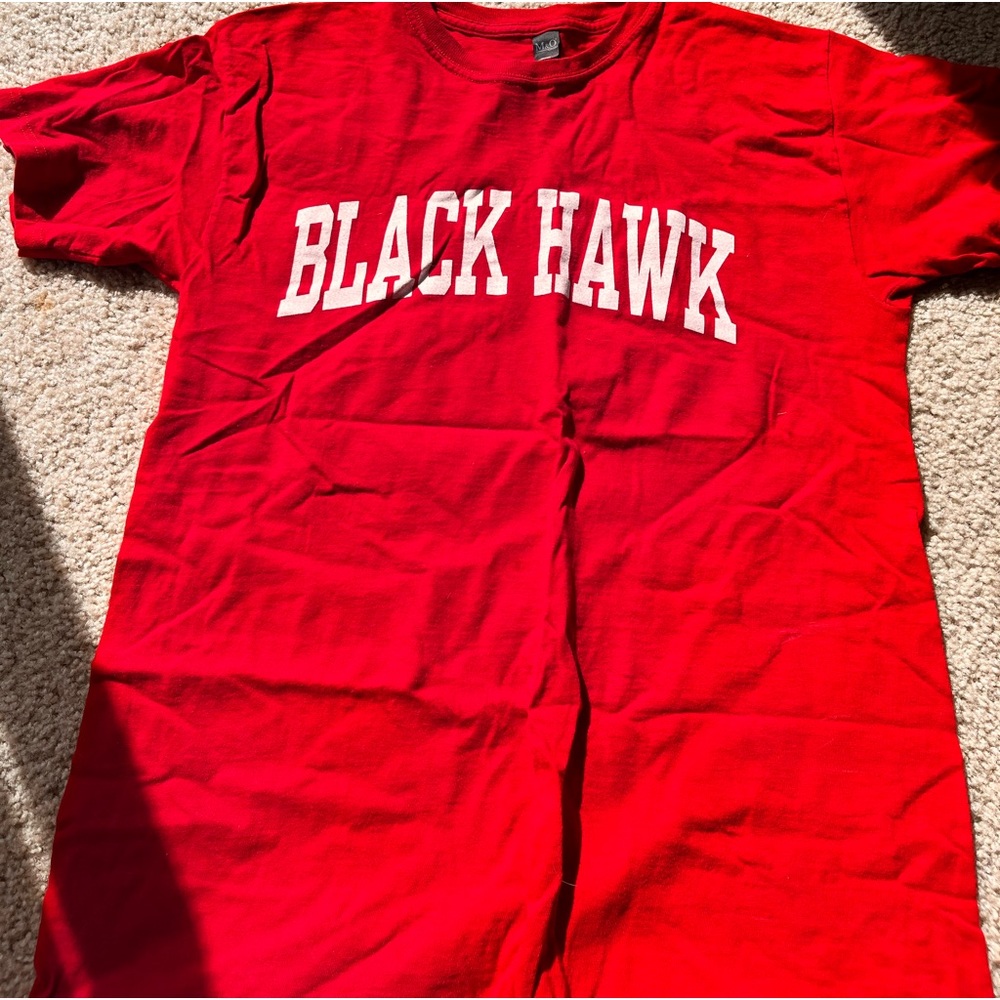 Red Black Hawk College shirt